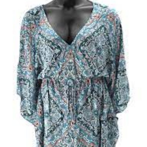 NWT JANTZEN CAFTAN COVER-UP TASSEL TRIM MEDALLION XXS - Picture 4 of 9